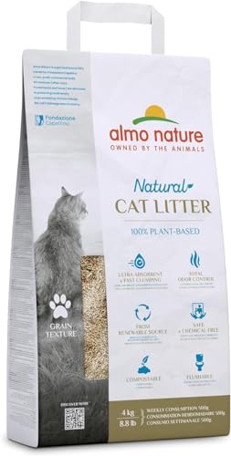 Almo Nature Natural Cat Litter Grain Texture - Klumpende Katzenstreu 100% pflanzlich biologisch abbaubar ergiebig und gegen Gerüche. Sack 4Kg