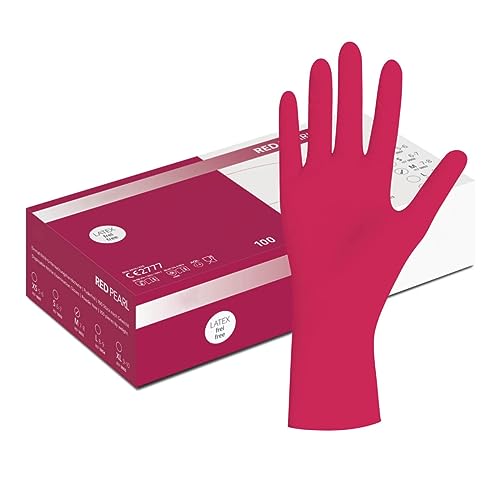 Nitrilhandschuhe in Gr. M 100 Stück Rot Nitril Einweghandschuh Einzelhandschuhe in praktischer Spenderbox Ideal für Hygienebereiche - wie Lebensmittelbranche Kosmetik UVM. latexfrei M