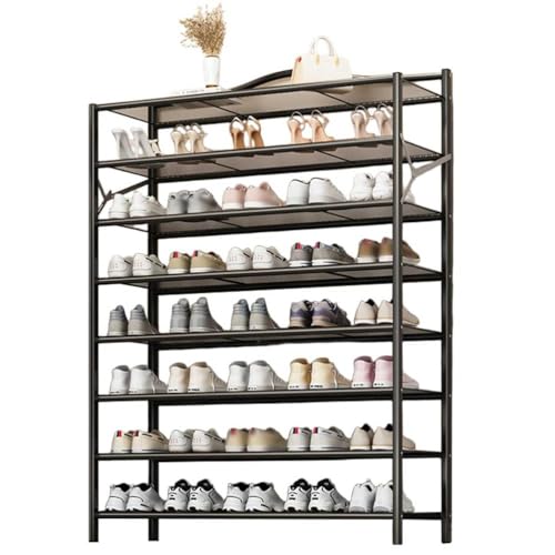 DECORN Faltbares Schuhregal aus Metall für den Eingangsbereich Schuh-Organizer Schuhregal für Schrank Eingangstür Wohnzimmer platzsparend ohne Installation Schwarz 8 Tier