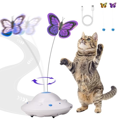 pet prime Interaktives Katzenspielzeug Katzenspielzeug für Indoor-Katzen und Erwachsene Katzen-Puzzle-Spielzeug mit 2 Schmetterlingen wiederaufladbar über USB