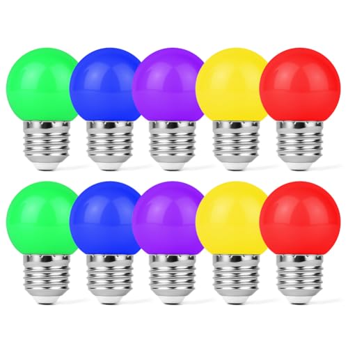 Aolso 10er Pack E27 LED Farbe lampen 1 W Bunte Beleuchtung Glühbirne Dekorative Lampen in Rot Gelb Blau Grün und Rosa für Weihnachten Lichterkette Hochzeiten und Partys