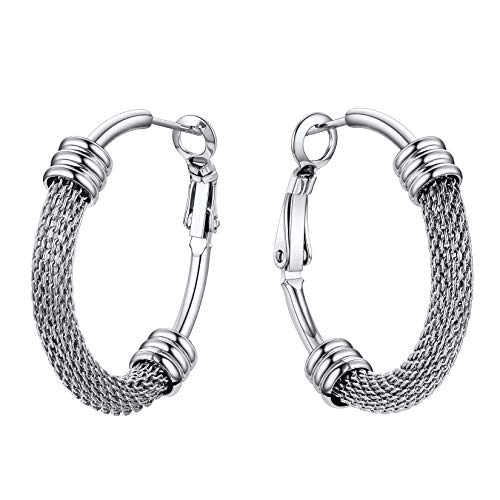 U7 Damen 30mm Hoop Ohrringe Edelstahl Geflechtrohr Design Creolen Runde Ohrringe trendiger Hoop Earrings Ohr Schmuck Accessoire für Tochter Schwester