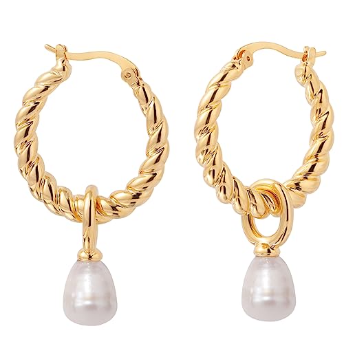 Emibele Perlen Ohrringe Damen Ohrringe Hängend mit 925 Sterling Silber Stift Ohrstecker Creolen Kreis-Ohrringe mit Perle für Party Verabredung Gold
