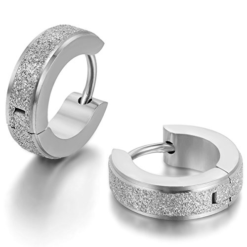 JewelryWe Schmuck Edelstahl Sandgestrahlt Hoop Huggie Ohrstecker