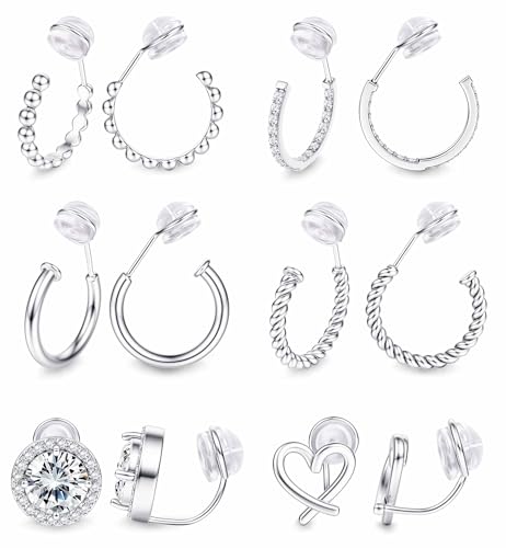 MILACOLATO 6 Paare Clip Creolen für Damen - Silber Plattiert Ohrringe Gefälschte Herz CZ Twist Klipp Ohrclips Ohne Ohrlöcher
