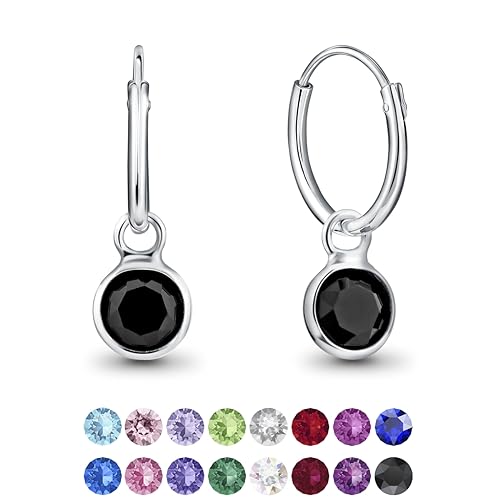 DTPsilver KLEINE 925 Sterling mit Kristall Rund   Mädchen   Dicke 1.2 mm   Durchmesser 12 mm   Farbe