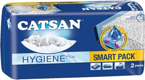 CATSAN Hygiene Plus Katzenstreu Nicht klumpend für ausgewachsene Katzen mit Einsatz 2 x 4 l Beutel 2 x 2 Einlagen