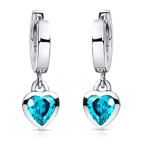 Materia Ohrringe Mädchen Creolen Silber 925 - Kinderohrringe Herz türkis mit Zirkonia SO-389-türkis