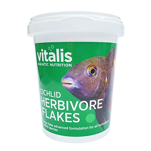 Vitalis Cichlid Herbivore Flakes für pflanzenfressende Cichliden Buntbarsche Flockenfutter Fischfutter für Aquarium Teich Flocken Cichlidenfutter Fischfutter mit 40g