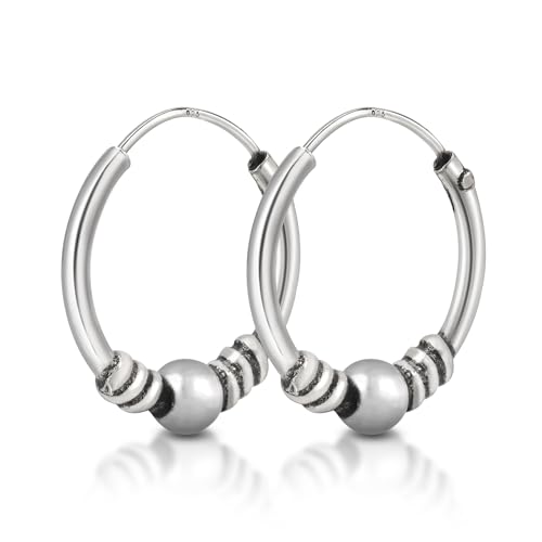 Unique Gems Ohrringe keltische Creolen Silber 925 Sterlingsilber Gothic Celtic Ohrpiercing Silberohrringe mit Kugel 16mm Juweliers- Qualität