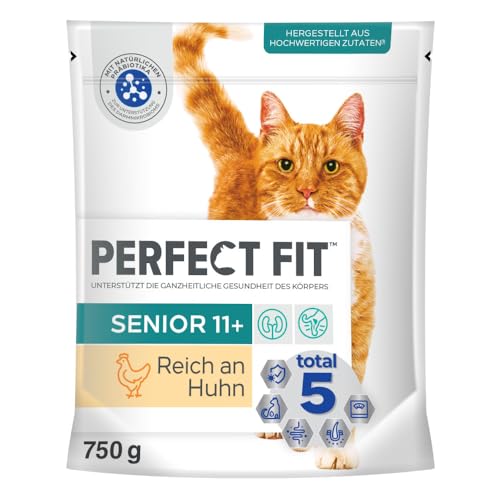 PERFECT FIT Senior Trockenfutter für ältere Katzen ab 11 Jahren - Huhn 750g 6 Beutel
