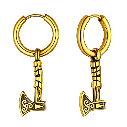 FaithHeart goldener Wikinger Axt Ohrstecker Punk Creolen Ohrstecker mit Viking Axt Ohrring mit Keltischer Knot Symbol Punk Creolen Ohrstecker