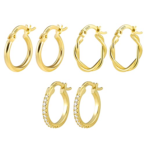 Ohrringe Creolen Gold 3Paar Damen Ohrringe Gold Set Silber 925 Creolen Oval Klein Gold Creolen Set Hypoallergen Schlafen Kreolen 14K Vergoldet Creolen Oval Gefaltete Ohrringe Schmuck Damen MÃ¤nner