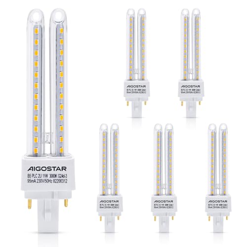 Aigostar Warmweiß 11W PLC 3 Mains Birne Lampe 3000K 1070 Lumen Abstrahlwinkel 360 Grad 2U Glühbirnen 5 Stücke Energiesparsam