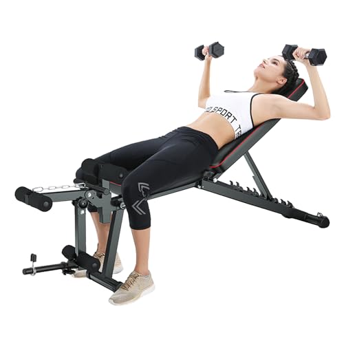 Hantelbank Verstellbar Hantelbank Klappbar Mit Beinstrecker Beinbeuger 5-fach Verstellbare Schrägbank Flach Bis Schräg Multifunktions-Trainingsbank Für Zuhause Mit Zugseil
