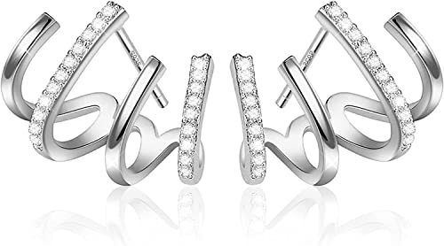 Vier Klauen-Ohrringe S925 Silber Vier Klauen-Nadel-Ohrringe kreative Vier Klauen-Strass-Ohrstecker Damen-Creolen-Ohrring-Dekoration Damen-Zirkon-Schmuck-Ohrringe silver