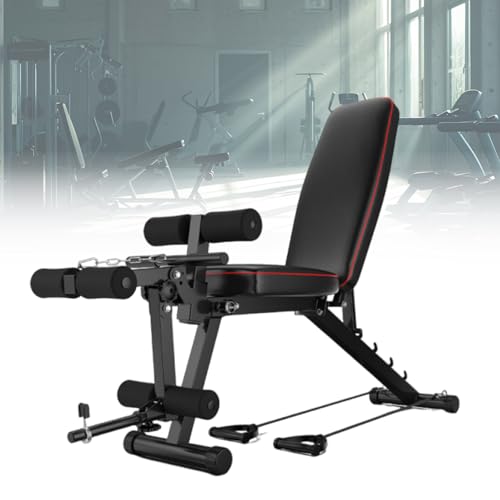 Hantelbank mit Gewichten Gym Bench 200 kg belastbares Heim-Fitnessgerät mit 3-stufiger Massage-Schaumstoffrolle Widerstandsbändern und ergonomischer PolsterungBlack 162CM