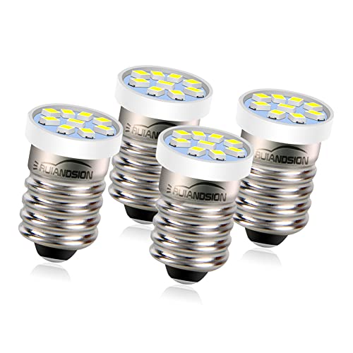 Ruiandsion 4pcs E10 Schraubsockel LED Glühbirne Weiß 6V 2016 9SMD Ersatz für Taschenlampen Taschenlampe Arbeitsleuchten Nicht-Polarität
