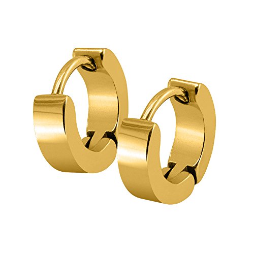 Soul-Cats 1 Paar Creolen Klapp1 Paar Creolen Ohrringe Edelstahl schwarz Herren Unisex Huggie Creole Größe 10mm 3mm breit Farbe Gold.