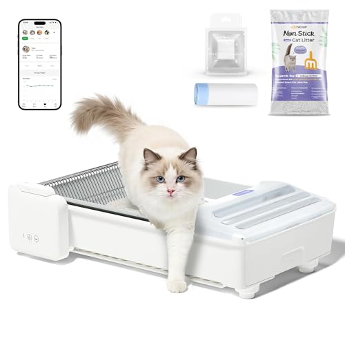 Vollständig Offene Selbstreinigende Katzentoilette Katzenklo Selbstreinigend Anti-Klemm Automatisches Elektrisches Katzenklo mit APP-Steuerung Transparente Mülltonnenabdeckung mit 1 5kg Katzenstreu