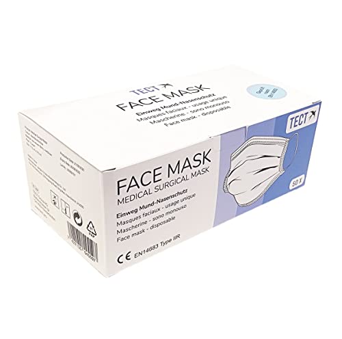 TECT OP-Maske Typ 2R - 3-lagiger medizinischer Mundschutz - CE-Zertifizierte Gesichtsmaske - Mund-Nasen-Schutz - 50 Stück