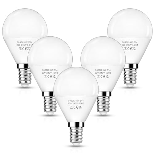 EvaStary E14 LED Warmweiss Lampe 5W 3000K E14 Glühbirne Warmweiß Leuchtmittel Ersetzt 40 Watt P45 G45 Tropfenform Birne 450LM Energiesparlampe nicht Dimmbar 5 Stück