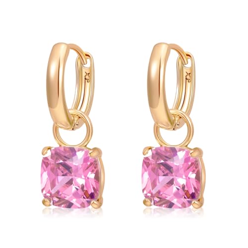 XUPING Kleine Creolen Ohrringe für Damen Gold Hängend Kristall 14k Vergoldet Ohrringe Strass Hypoallergen Jewelry Rosa