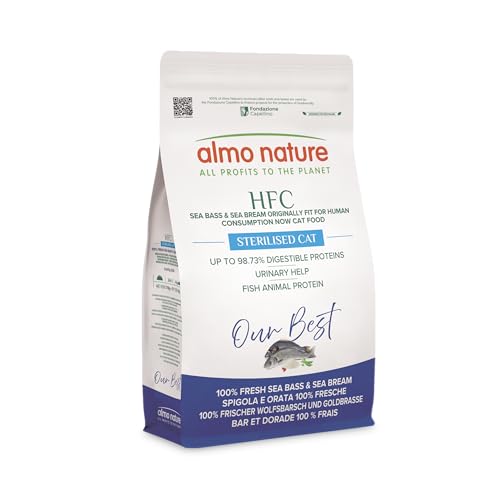 Almo Nature HFC Our Best - Adult Sterilized - Trockenfutter für sterilisierte Katzen - Wolfsbarsch Seebrasse - Zur Gewichtskontrolle Lebensmittelqualität Glutenfrei - 1 2kg