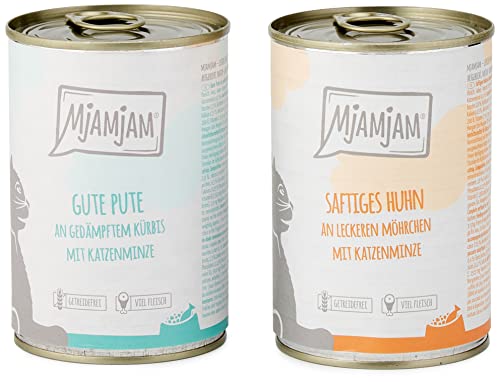 MjAMjAM - Premium Nassfutter für Katzen - Monopaket 1 - mit Huhn und Pute 6er Pack 6 x 400 g getreidefrei mit extra viel Fleisch