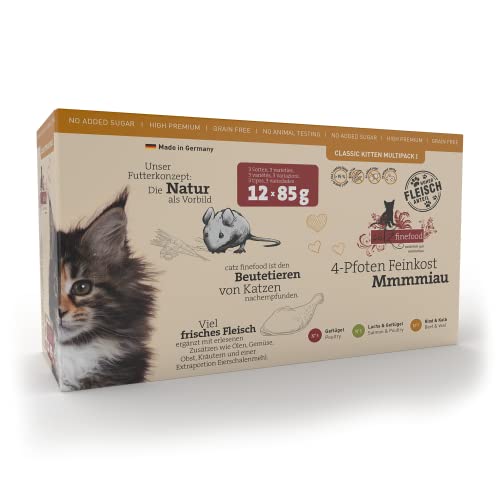 catz finefood Kitten Multipack I Katzenfutter nass - Feinkost Kitten Nassfutter für Junge Katzen ohne Getreide und Zucker mit hohem Fleischanteil 12 x 85g Beutel