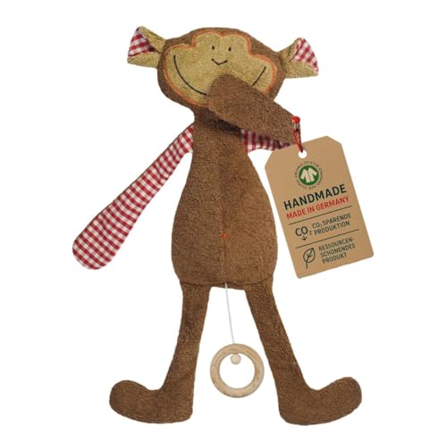 Efie Bio-Spieluhr Schlenker-Affe 100 % Baumwolle kbA Schurwollfüllung kbT handgefertigt in Deutschland GOTS-zertifiziert - Melodie LaLeLu