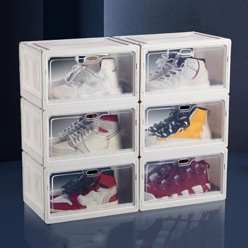 PA-DABAOO 6-Teiliges Faltbares Platzsparendes Schuhregal Stapelbarer Schuh-Organizer Aus Kunststoff Schuhbehälter Mit Deckel Große Behälter Für Sneaker-Schränke Einfach Zu Montieren