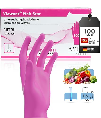 Viawant Pink Star Einweghandschuhe Nitrilhandschuhe L 100 Stück Stabil Hypoallergen Puderfrei Latexfrei Reißfeste Einmalhandschuhe