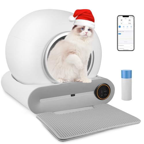 TaFoyu Selbstreinigende Katzentoilette Automatische Katzentoilette APP-Steuerung Platzsparendes Design ionischer Desodorierer Gesundheitsmonitor 65L 9L mit großem Fassungsvermögen mit Matte