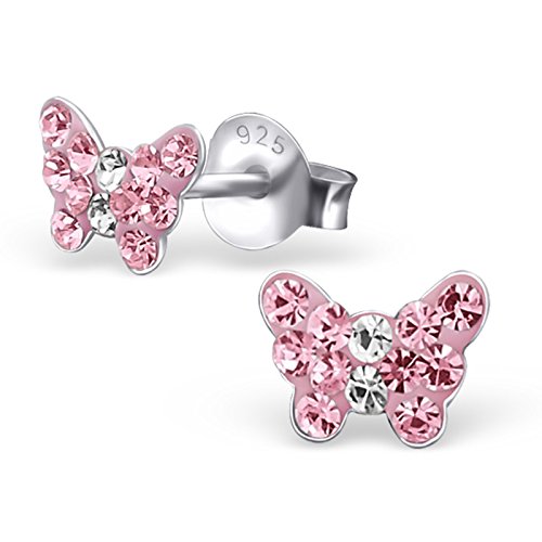 Mini Kristall Schmetterling Ohrstecker 925 Echt Silber Ohrringe Mädchen Kinder Rosa