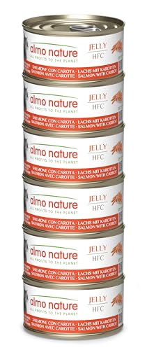 Almo Nature HFC Jelly - Nassfutter für ausgewachsene Katzen - Lachs Karotten - Human Grade Glutenfrei - 6 x 70g