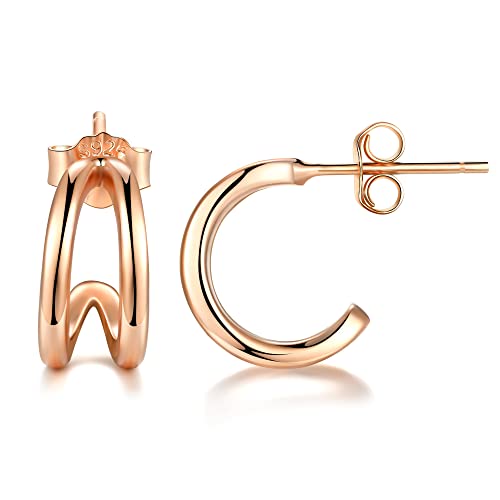 Lydreewam Kleine Halbe Creolen Silber 925 für Damen Mädchen Mini Huggie Creolen Ohrringe 12mm Durchmesser Doppel Creolen RoseGold
