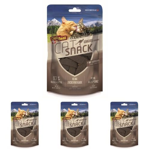 DeliBest Cat Snack aus Känguru mit Kurkuma Katzen Leckerlies getreidefrei Katzen Snack verdauungs unterstützend und antioxidativ fettarmes und proteinreiches Fleisch 45g Packung mit 4