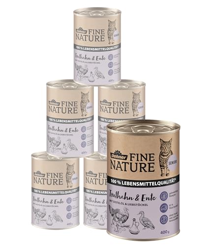 Dehner Fine Nature Katzenfutter Nassfutter getreidefrei für ältere Katzen Truthahn Ente 6 x 400 g Dose 2.4 kg