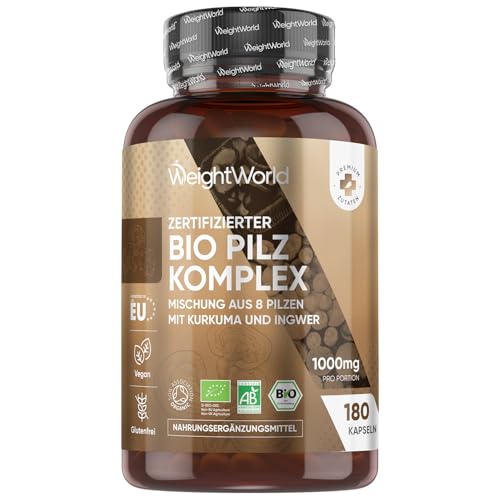Organic Mushroom Complex   Mischung aus 8 Pilzen   180 Lions Mane Reishi Chaga Shiitake Kurkuma Ingwer Maitake   BIO Komplex   Hericium Erinaceus von WeightWorld