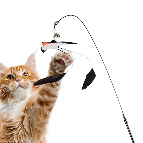 Sionhiuo Katzenangel - Schwalben Design Beschäftigungsspiel Katzenspielzeug Angel mit Glöckchen - Für Indoor Zuhause Wohnzimmer Wohnung Training Aktivität Nach Dem Essen Langeweile Prävention