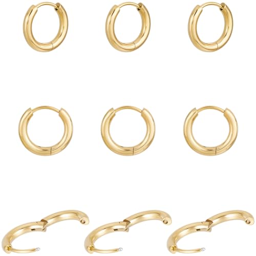 Beebeecraft 1 Box 10 Paar Kleine Goldene Creolen 18 Karat Vergoldet 304 Huggie Ohrringe Aus Edelstahl Mit 316 Stiften Aus Chirurgischem Edelstahl Für Frauen Einfache Huggie Ohrstecker