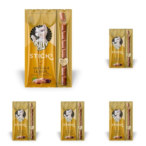KITTY Cat Sticks Huhn Leber 15 g softe Leckerlis für Katzen getreidefreier Snack mit hohem Fleischanteil und Taurin 3 Sticks 5 g Packung mit 5
