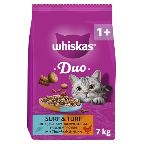 WHISKAS Duo Trockenfutter für ausgewachsene Katzen 7kg Surf Turf