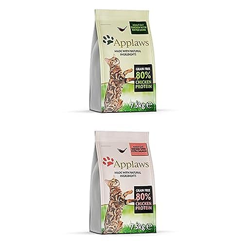Bundle of Applaws Adult Dry Cat Food Chicken with Lamb Grain-Free and Complete 7.5 kg 1 Pack Chicken with Extra Salmon 7.5 kg 1 Pack