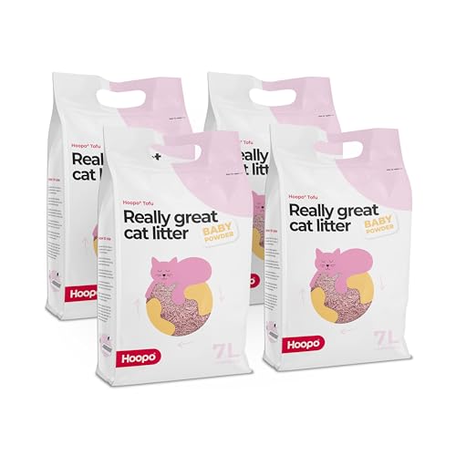 Hoopo Tofu Fine Babypuder-Katzenstreu Bio-Katzenstreu völlig staubfrei klumpend ohne Geruch wirksam gegen unangenehme Gerüche 28L Babypoeder