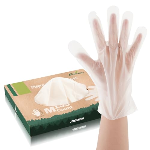JENCENBIO Kompostierbare Einweghandschuhe Öko Handschuhe Größe M 100 Stück Geeignet für Lebensmittel und zu Hause