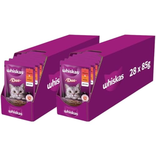 Whiskas Adult 1 Nassfutter für Katzen Duo Classic Combos in Gelee mit Rind und Geflügel 2 x 28 x 85g 56 Beutel