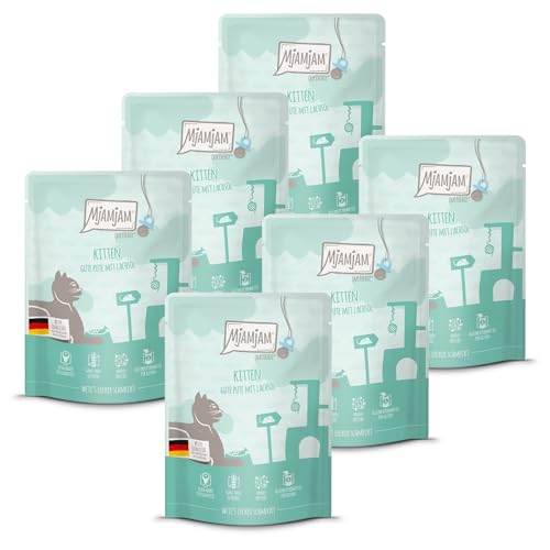 MjAMjAM - Premium Nassfutter für Katzen - Quetschie - Kitten gute Pute mit Lachsöl 6er Pack 6x300g getreidefrei