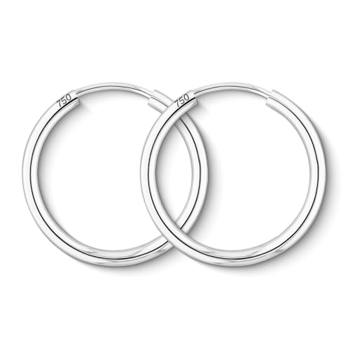 EDELIND 750 Creolen Gold Ohrringe Damen Mädchen 20mm Hoop Ohrringe Set Breite 2mm aus 18K Weißgold Basic Ohrschmuck Damenohrringe mit Schmuck Geschenk Box